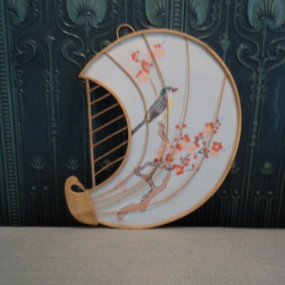 vintage wicker fan wall decor peacock - Picture 1 of 2